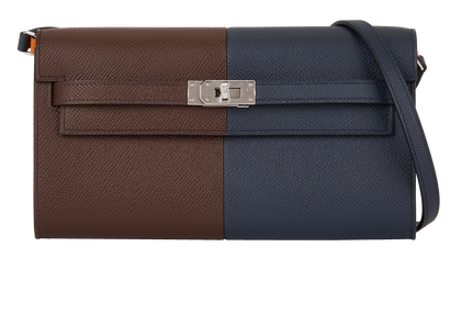 Kelly To Go In Epsom Gris Misty & Marron D'Inde, front view